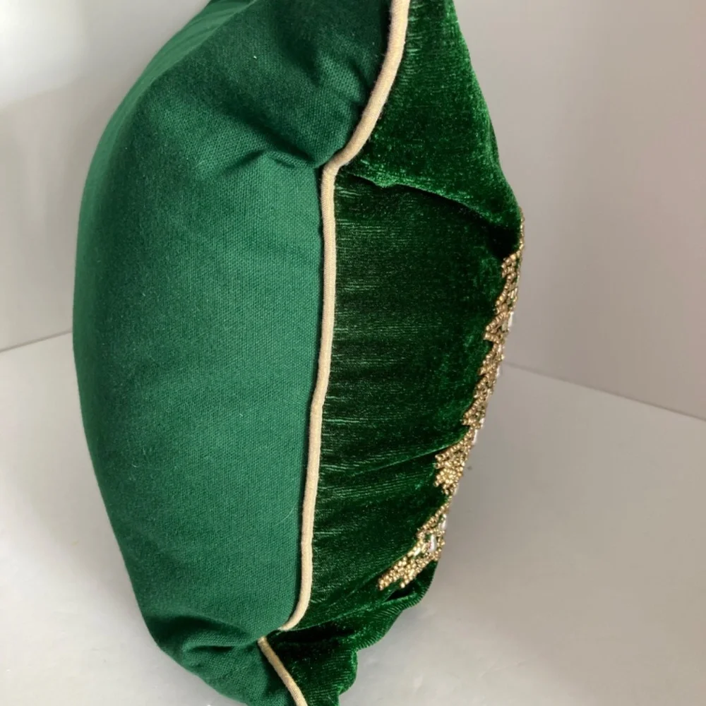 Rachel Ashwell Velvet Beaded Christmas Trees Throw Pillow 14x22 Green EUC